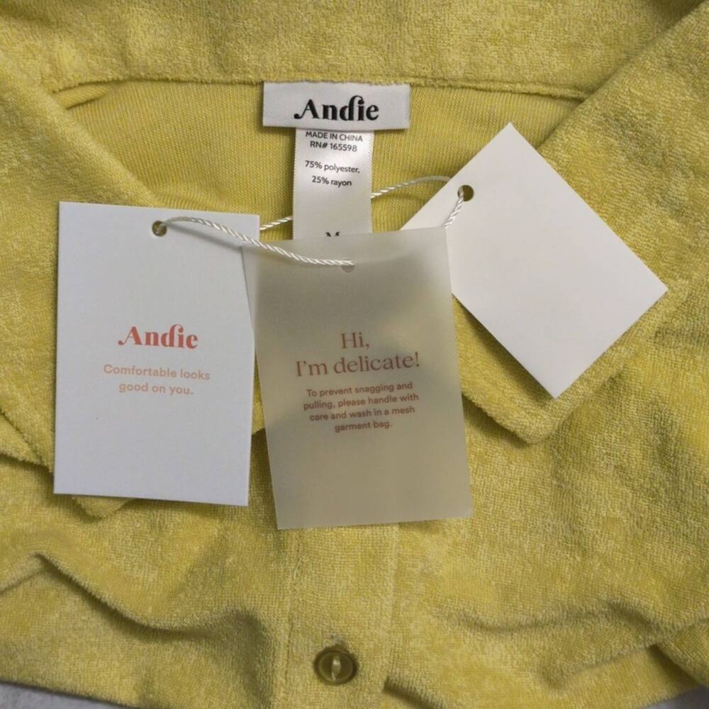 NWT Andie Cropped Button Up Honeysuckle Yellow Terry Resort Beach Shirt M - Picture 6 of 8